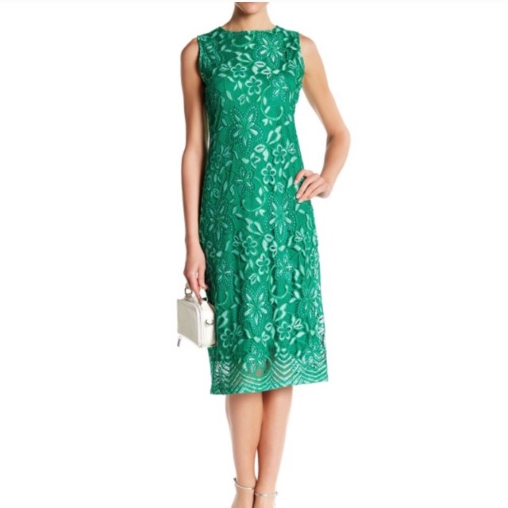 Lace Green 💚 Sharagano Sheath Dress Floral Classy